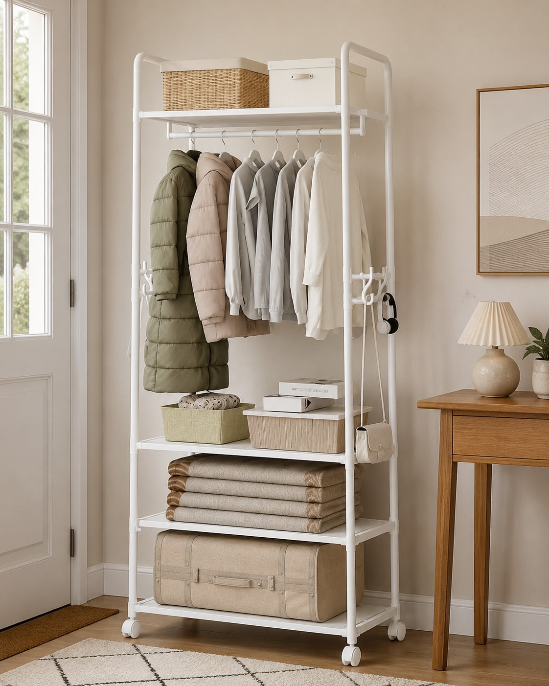 Rolling Clothes Rack With Whee - Fishing Rod Holder recension och pris